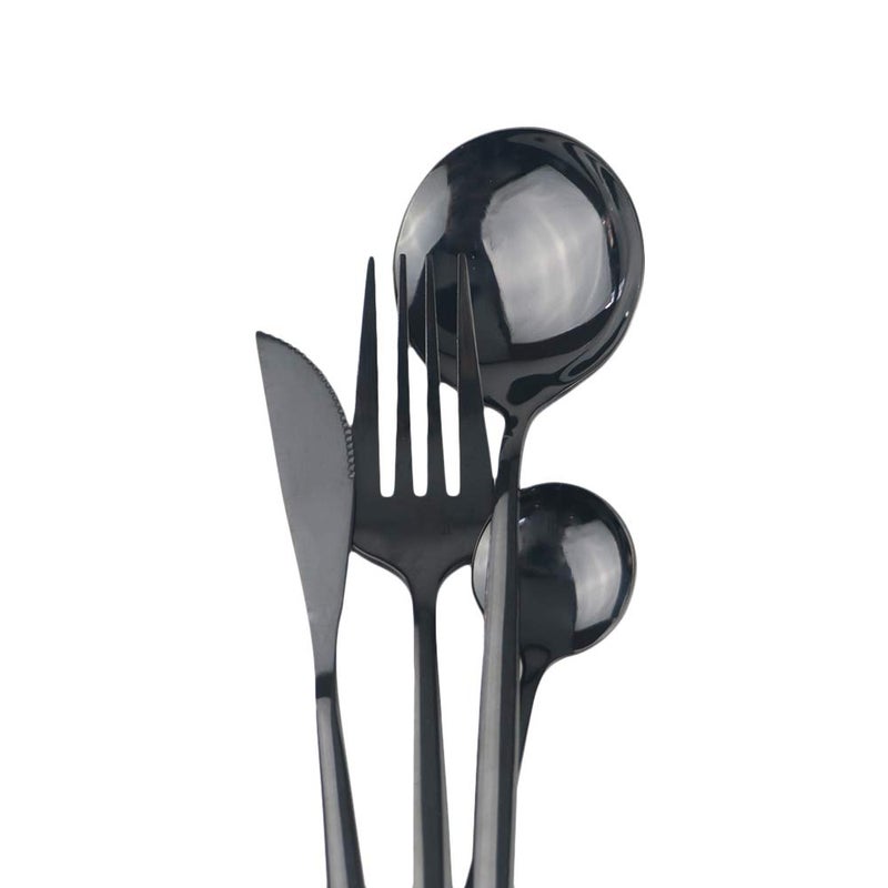 JANKNG 24-Piece Flatware Set, 18/0 Stainless Steel Knife Fork Spoon Teaspoon Silverware Set, Service for 6, Mirror Black - Image 5